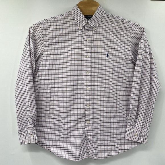 Ralph Lauren Men's XL Custom Fit White Pink Blue Plaid Long Sleeve Button Shirt - Picture 2 of 5